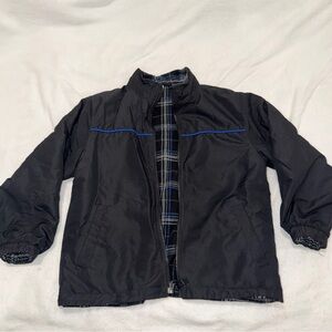 Arizona jeans long sleeve plaid lined full zip reversible jacket.